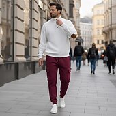 abordables Survêtements de base-Homme Sweat-shirt Ensemble Survetement Sweat à capuche gaufré Ensemble de tenues Col montant Quotidien Extérieur Sports Jacquard Cordon de serrage Boutonner Bloc de Couleur Rouge vin Tenues de Sport