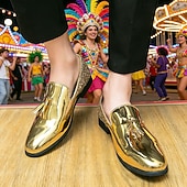 baratos Sapatos masculinos-Sapatilhas Slip-On Douradas com Glitter de Mardi Gras Masculinas – Sapatos Formais Brilhantes para Ocasiões Especiais Festas e Celebrações de Carnaval