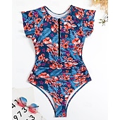 Χαμηλού Κόστους Rash Guards One Pieces-Γυναικεία Προστατευτικά Μαγιό Ολόσωμα κομμάτια Τροπικό Κουμπώσου Φαρδύ μανίκι Προστασία UV Υψηλή Ελαστικότητα Κοντομάνικο Μαγιό Σέρφινγκ Καταδύσεις Ψαροντούφεκο Καλοκαίρι