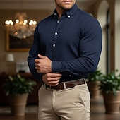 economico camicie casual da uomo-Per uomo Camicia popover Camicia Oxford Blu denim Nero Bianco Blu marino Blu scuro Manica Lunga Semplice Colletto italiano visibile Casuale All'aperto Tasca Abbigliamento Neutro Moda Quotidiano Casual
