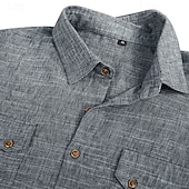 abordables Clásico-Hombre Camisa Camisa de lino Camisa de verano Ropa de playa Color sólido Casual Vacaciones Azul Piscina Azul Marino Caqui Gris Manga Corta Cuello Camisero Verano Primavera Ropa Bolsillo
