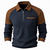 billige Vaffelstrikket T-skjorte-Herre Vaffel T-skjorte T skjorte Vaffel Henley-skjorte Langermet Polokrage Genser Quarter Zip Høst vinter Helfarge Fargeblokk Tradisjonell / vintage Fritid Lapper Fargeblokk Avslappet Hjem utendørs