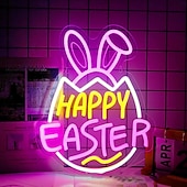 Недорогие Пасхальные огни-Неоновые вывески в виде пасхальных яиц и кроликов, светящиеся, с регулировкой яркости, питанием от USB, разноцветные неоновые светильники для дома, гостиной, спальни, вечеринки, украшения стен,