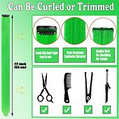  Zielone Peruki 12 PCS Zielone Przedłużenia Włosów Na Klipsy 22 Calowe Kolorowe Akcesoria Włosów Impreza Podkreślenia Długie Proste Syntetyczne Pasma dla Kobiet Dziewczyn