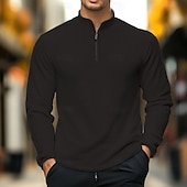 voordelige Heren Klassieke Polo-Voor heren Wafel Poloshirts Met Textuur Casual Sport &amp; Outdoor Zonder Kraag Lange mouw Modieus Comfortabel Effen Rits omhoog Lente &amp; Herfst Wit Wafel Poloshirts