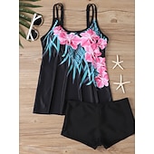 abordables Tankinis-Maillot de bain tankini 2 pièces femme palmiers short contrôle du ventre taille haute slim dos nu vacances plage dégradé géométrique col en U sans manches