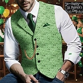 Недорогие Мужской жилет-Муж. Жилет на открытом воздухе День Святого Патрика Мода Уличный стиль Весна Осень Пуговицы Хлопок Воздухопроницаемость Мода Графика Трилистник Однобортный крой Отложной Стандартный Зеленый Жилет