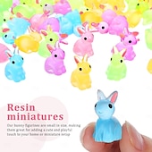 economico Pasqua-100 pezzi mini coniglietti pasquali in resina figure di conigli luminosi animali in miniatura ornamento per micro decorazioni da giardino delle fate riempitivi per uova di Pasqua bomboniere forniture