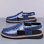 economico Sandali eleganti-Sandali da uomo blu in pelle intrecciata, scarpe casual estive leggere e traspiranti a punta aperta, calzature eleganti per isole, crociere e resort all'aperto per uomo