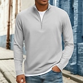 billige Vaffelstrikket T-skjorte-Herre Vaffel T-skjorte T skjorte Kvart glidelås-t-skjorte Langermet Høy krage Høst Vinter Vår &amp; Vinter Helfarge Med Tekstur Strikketøy Daglig Fritid Ta igjen glidelåsen Varm Avslappet Daglig utendørs