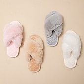 levne Domácí pantofle-plyšové bavlněné pantofle pro ženy, zimní s křížovým páskem, vnitřní teplé měkké chlupaté domácí pantofle, útulná obuv