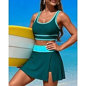 tanie Tankini i bikini do surfingu-Damskie Tankini 2-częściowa Stroje kąpielowe Blokowanie kolorów Elastyczny Bez rękawów Kąpielówki Surfing Nurkowanie z rurką Pływacki Lato