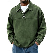 preiswerte Klassisches Poloshirt für Herren-Herren Baumwoll-Poloshirt Lässig Urlaub Klassisch Langarm Mode Basic Einfarbig Einfach Vintage-Stil Gewaschen Winter Frühling &amp; Herbst Ganzjahres Lässiger Schnitt Schwarz Hellgrün Rosa Marineblau