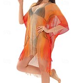 levne Kaftans-Dámské Plavky Přehozy Plavky Třásňový lem Vystřižený prázdniny Oblečení na pláž Tónované Do V Krátké rukávy Plavky