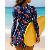 abordables Rash Guards Une Pièce-Femmes Maillot Anti UV Maillot de bain à imprimé floral Maillot de bain Tropical Protection UV Élastique manche longue Maillot de Bain Surf Plage Natation Été