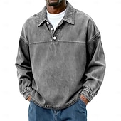 preiswerte Klassisches Poloshirt für Herren-Herren Baumwoll-Poloshirt Lässig Urlaub Klassisch Langarm Mode Basic Einfarbig Einfach Vintage-Stil Gewaschen Winter Frühling &amp; Herbst Ganzjahres Lässiger Schnitt Schwarz Hellgrün Rosa Marineblau