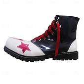 economico Scarpe da uomo-Scarpe da clown colorate da uomo da Mardi Gras gialle e rosse con design a fiamma perfette per carnevale performance di clown e feste in costume