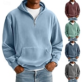 abordables sudaderas basicas hombre-Hombre Sudadera Sudadera Con Capucha Sudadera con capucha y cremallera de un cuarto Rojo tinto Verde Claro Azul Marino Gris Claro Azul claro Con Capucha Plano Bolsillo canguro Deporte Casual Diario