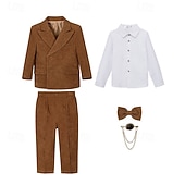 abordables Trajes y Atuendos de Portador de Anillos-Traje de portador de anillos de 5 piezas, blazer para niños &amp; pantalones  &amp;camisas &amp;Traje formal para niño, estilo casual, para exteriores, para fiestas, a la moda, básico, color liso, con bolsillos y