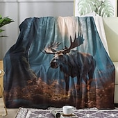 billige Tepper og pledd-tapet Teppe Fleece-tepper Reinsdyr 3D Fantasi Soverom Sofa Seng Dekorativt teppe Varmt teppe Hjemmedekor