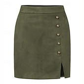 tanie Spódnice casualowe-Damskie Elegancja Zabytkowe Moda Nad kolano Wysoka talia Spódnice Równina Niejednolita całość Średnio elastyczny Codzienny Ulica Wino Czarny Zieleń wojskowa Brązowy Wiosna