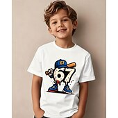 billige Guttens 3D Morsomme Humor-Bomull Barn Gutt Svart Hvit Grafisk Morsom slang 67 T skjorte Bluse Crew-hals Kortermet utendørs Hverdag Mote Gatemote Designer Printer Sommer