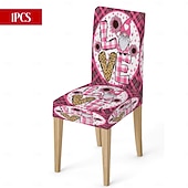 رخيصةأون غطاء كرسي الطعام-غطاء كرسي طعام مطاطي لعيد الحب، بنقشة مربعات الجاموس باللونين الأسود والأبيض مع قلب وقوس على مسند الظهر، غطاء كرسي شتوي قابل للإزالة والغسل للمنزل والمطعم والمطبخ وغرفة المعيشة (1/4/6 قطع)