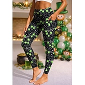  St. Patrick Women's pilates leggings fitness pants Gym Leggings Pockets Stamp Duty Side Pockets Pilates Gym Gym Workout Tights Leggings Bottoms Trees / Leaves Clover Green and Black Dark Green Sports
