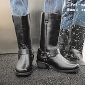 billige Bikerstøvler-Herre Støvler Cowboy Western støvler Retro Gange Fritid Daglig PU Bekvem Støvletter Tøfler Mørkebrun Gulbrun Svart Vår Høst