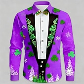cheap St. Patrick's Day Shirt-St. Patrick's Day Men's Clover Faux Collar and Suit Design Shirt Button Up Shirt Long Sleeve Fashion Casual Party Holiday Spring Fall Turndown 3D Print Collared Shirts Yellow Purple Orange Green