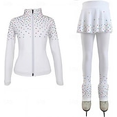 preiswerte Eiskunstlauf Trainingsoutfit-Eiskunstlaufjacke mit Hose, Damen- und Mädchen-Eiskunstlaufbekleidung, blau, dehnbar, Trainings- und Wettkampfbekleidung, wärmend, mit Kristall-/Strasssteinen, langärmlig, Eiskunstlauf