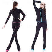 preiswerte Eiskunstlauf Trainingsoutfit-Eiskunstlauf-Jackett und -Hose Damen Mädchen Eislaufen Hosen / Regenhose Leggings Austattungen Schwarz Blau Fuchsie Vlies Spandex elastisch Ausbildung Praxis Wettbewerb Eiskunstlaufkleidung warm
