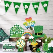 cheap St. Patrick's Day-St. Patrick's Day Triangle Flag Banner, Shamrock Pennant Garland for Indoor &amp; Outdoor Party Decorations, Seasonal Holiday Celebrations, Irish Festival Decor
