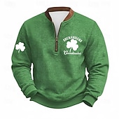 cheap Vintage Ethnic Sweatshirts-St. Patrick's Day Men's Shamrock St. Paddy's Day Sweatshirt Sweatshirt Fashion Streetwear Daily Classic Long Sleeve Quarter Zip Outdoor Going out Festival Dark Green Green Army Green Printing Spring