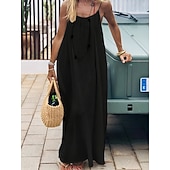 preiswerte Einfaches Kleid-Damen Maxikleid A Linie Kleid Urlaub Lässig Ferien Lässiger Schnitt Einfach Ärmellos Rundausschnitt Blau Schwarz Weiß Rosa Sommer Frühling Herbst