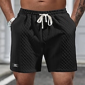 cheap Casual Shorts-Men's Summer Shorts Beach Shorts Casual Shorts Textured Shorts Jacquard Drawstring Elastic Waist Plain Comfort Breathable Above Knee Daily Outdoor Holiday Vacation Casual Black White Micro-elastic