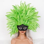 halpa Lisätarvikkeet-Karnevaali 2026 Rio Karnevaali Samba Lisävarusteet Karnevaali Höyhenmaski Päähine Punainen Oranssi  Valkoinen Täysin Höyheninen Maski Brasilia Festivaali Esityspuku