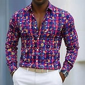 billiga Mans satin skjorta-herrskjorta med mardi gras-motiv – färgglad festivalfeststil