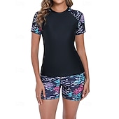 levne Surfovací tankiny a bikiny-Dámské Ochrana proti vyrážce Plavky 2 ks S potiskem Ultra lehký (UL) Ochrana proti UV záření Elastický Krátký rukáv Plavky Surfování Šnorchlování Jaro