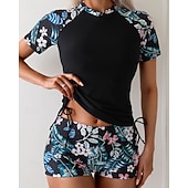 Χαμηλού Κόστους Rash Guards One Pieces-Γυναικεία Προστατευτικά Μαγιό με φλοράλ print Μαγιό Φλοράλ Πολύ Ελαφρύ (UL) Προστασία UV Ελαστικό Κοντομάνικο Μαγιό Σέρφινγκ Ψαροντούφεκο Καλοκαίρι