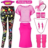 זול תלבושות-דִיסקוֹ שנות ה-80 תלבושות חולצה חותלות עם אביזרים רטרו תחפושות בגדי ריקוד נשים תחפושת קרנבל נשף מסכות מסיבה וערב מצעד הגאווה חודש הגאווה מבוגרים חולצה עוד אביזרים חותלות