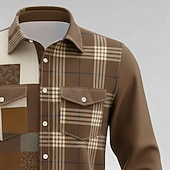cheap Geometric Pattern-Men's Geometric Color Block Patchwork Shirt Button Up Shirt Long Sleeve Fashion Casual Outdoor Dailywear Spring Fall Turndown Front Two Pockets Linen Like Shirt Blue Brown Gray