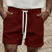 preiswerte Lässige Shorts-Herren Waffel Shorts Sommershorts Strandshorts Freizeitshorts Kordelzug Elastischer Bund Einfarbig Komfort Knielang Täglich Outdoor Streetwear Urlaub Mode Schwarz Weiß Mikroelastisch
