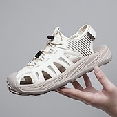 economico sandali da esterno-sandali sportivi beige da uomo: design comodo con rete traspirante, vestibilità regolabile per la spiaggia, le passeggiate e l'estate