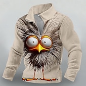 abordables Imprimé animalier-Sweat-shirt homme à col zippé, imprimé oiseau 3D aux grands yeux, maille gaufrée, manches longues, style décontracté, tailles S, M, L, XL, XXL, XXXL