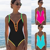 Недорогие Монокини-Женский купальник из 1 предмета стройнящий сексуальный с вырезом монокини высокая спортивная линия контроль живота высокая талия узкий без спинки для отпуска пляжная одежда цветной блок V-образный