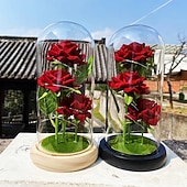 abordables Luces decorativas-Luz nocturna decorativa de rosa LED simulada para el Día de la Madre 21.5 * 11.5CM Regalo para novia esposa y madre Luz ornamental de ambiente en dormitorio interior batería AAA cubierta transparente