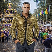 economico Cime-Retrò Vintage Anni '70 Disco Cosplay Paillettes Tinta unita Costume Per uomo Costume di Carnevale Halloween Carnevale Mascherata Performance Festa / Sera Palcoscenico Adulti Camicia Estate Primavera