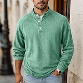 abordables camisetas basicas-Camiseta SoftFade™ para hombres camiseta Henley 100% algodón camisa de lavado ácido camiseta camiseta de manga larga cuello de pie Henley primavera otoño simple vintage moda callejera casual teñida
