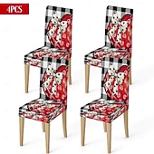 رخيصةأون غطاء كرسي الطعام-غطاء كرسي طعام مطاطي لعيد الحب، بنقشة مربعات الجاموس باللونين الأسود والأبيض مع قلب وقوس على مسند الظهر، غطاء كرسي شتوي قابل للإزالة والغسل للمنزل والمطعم والمطبخ وغرفة المعيشة (1/4/6 قطع)